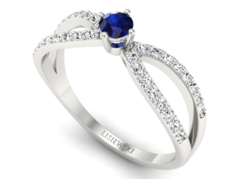 Pierścionek z szafirem i brylantami białe złoto - p16067bsz — zdjęcie 3