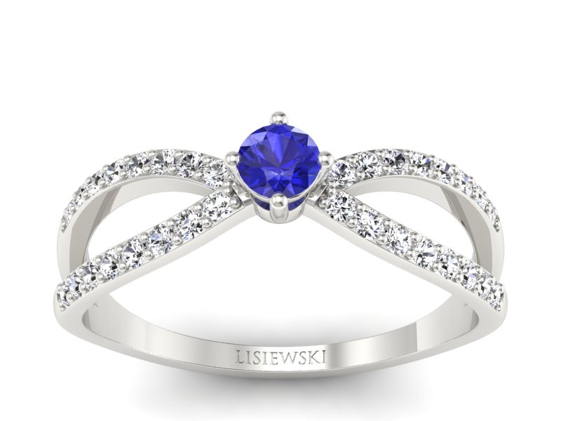 Pierścionek zaręczynowy z szafirem z brylantami - p16067bszc