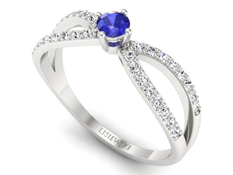 Pierścionek zaręczynowy z szafirem z brylantami - p16067bszc — zdjęcie 3