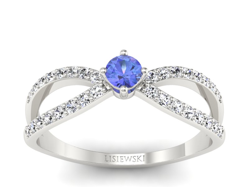 Pierścionek z tanzanitem białe złoto z brylantami - p16067bt