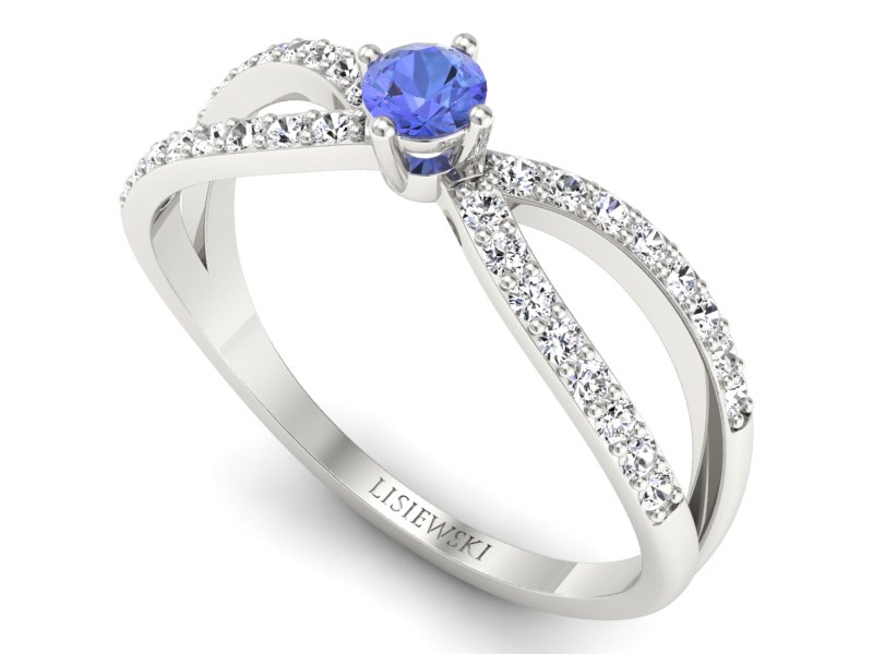 Pierścionek z tanzanitem białe złoto z brylantami - p16067bt — zdjęcie 3