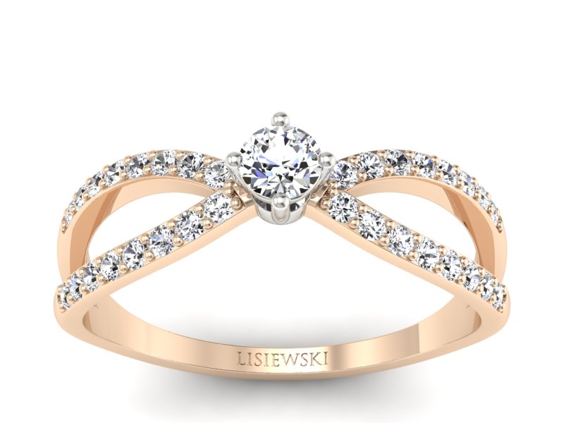 Pierścionek z brylantami białe różowe złoto - p16067cb