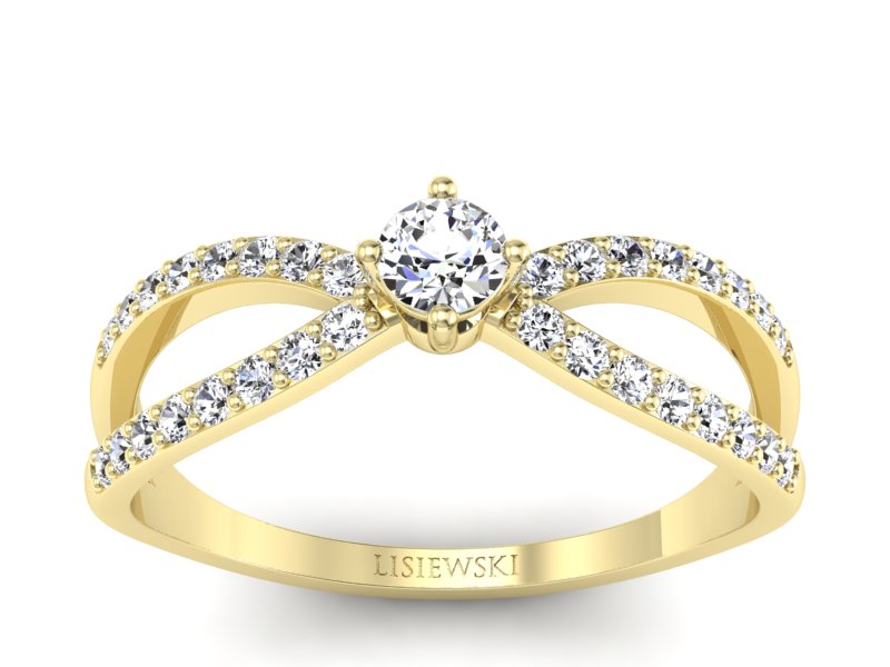 Złoty pierścionek z diamentami żółte złoto - p16067z