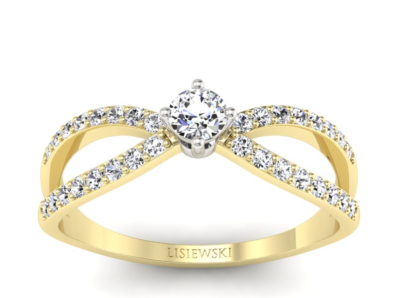 Pierścionek z diamentami żółte i białe złoto - p16067zb