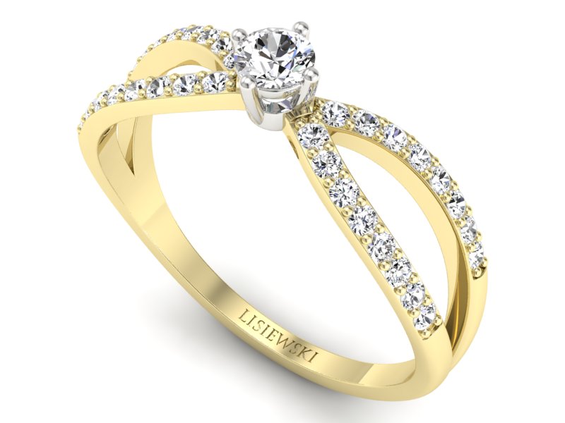 Pierścionek z diamentami żółte i białe złoto - p16067zb — zdjęcie 3