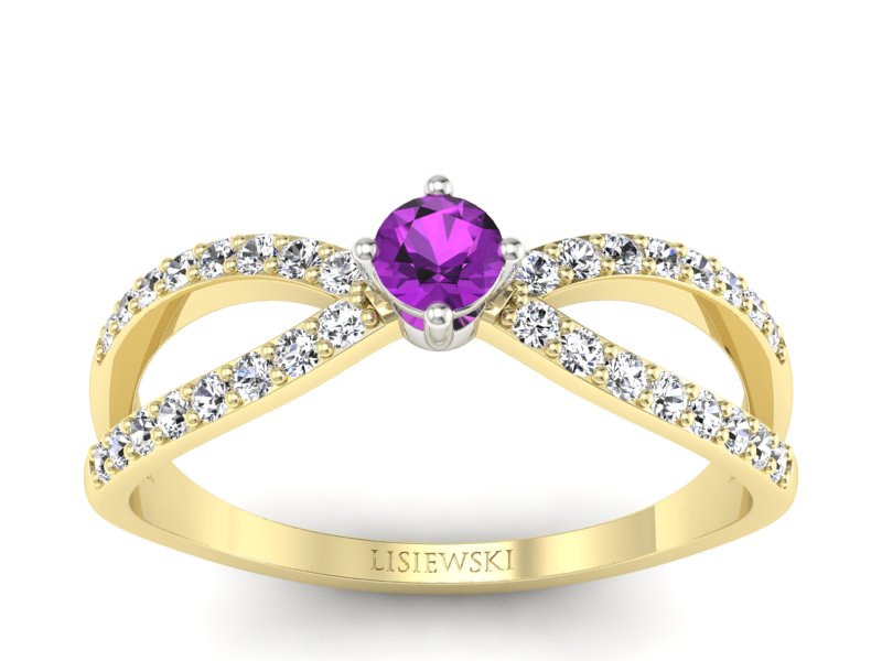 Pierścionek z ametystem i brylantami - p16067zbat
