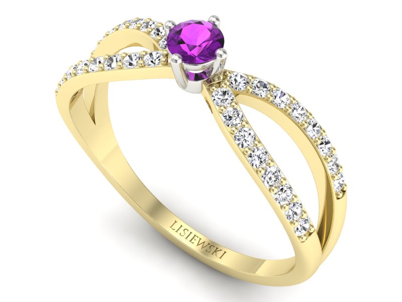 Pierścionek z ametystem i brylantami - p16067zbat — zdjęcie 3