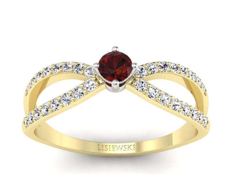 Pierścionek z granatem i diamentami - p16067zbgr