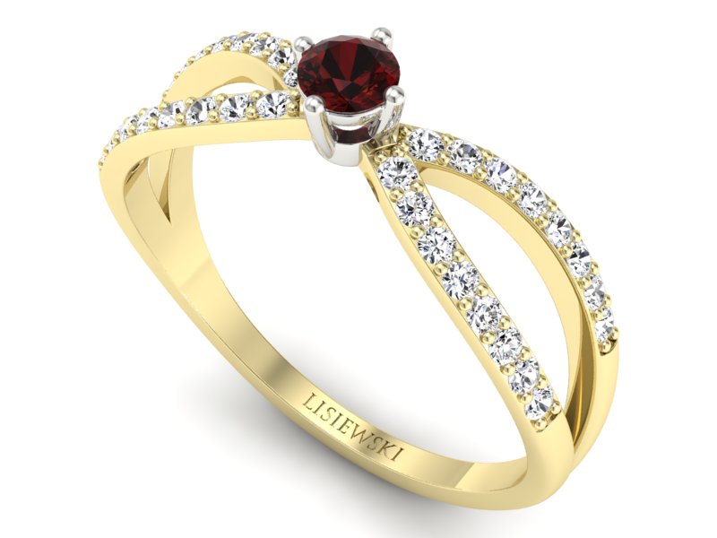 Pierścionek z granatem i diamentami - p16067zbgr — zdjęcie 3