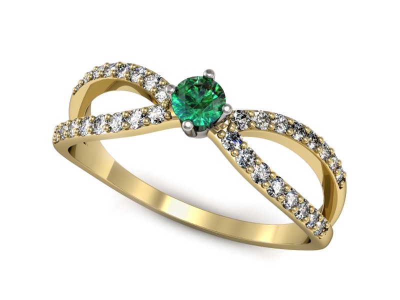 Złoty pierścionek ze szmaragdem i diamentami - p16067zbsm — zdjęcie 4
