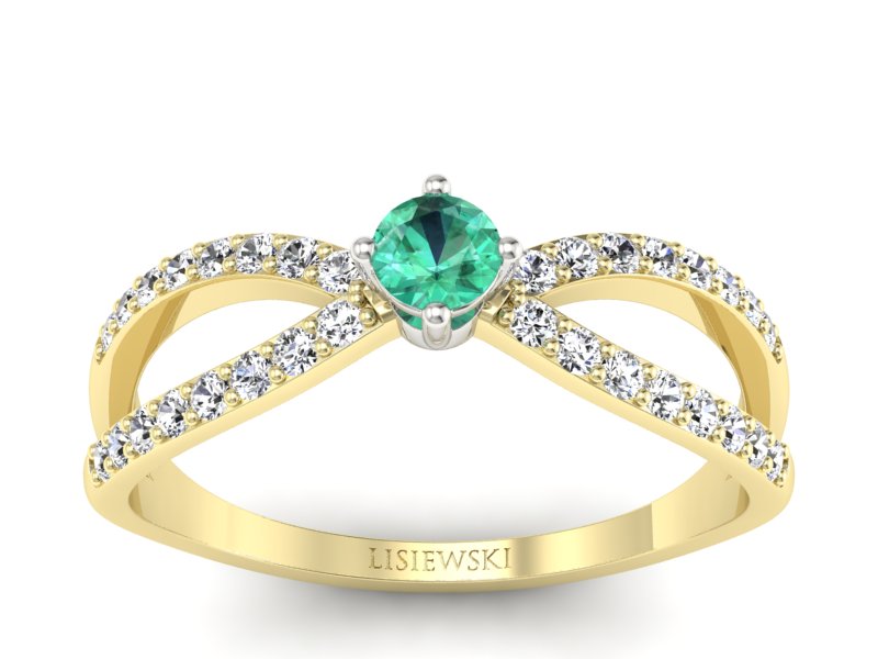 Złoty pierścionek ze szmaragdem i diamentami - p16067zbsm