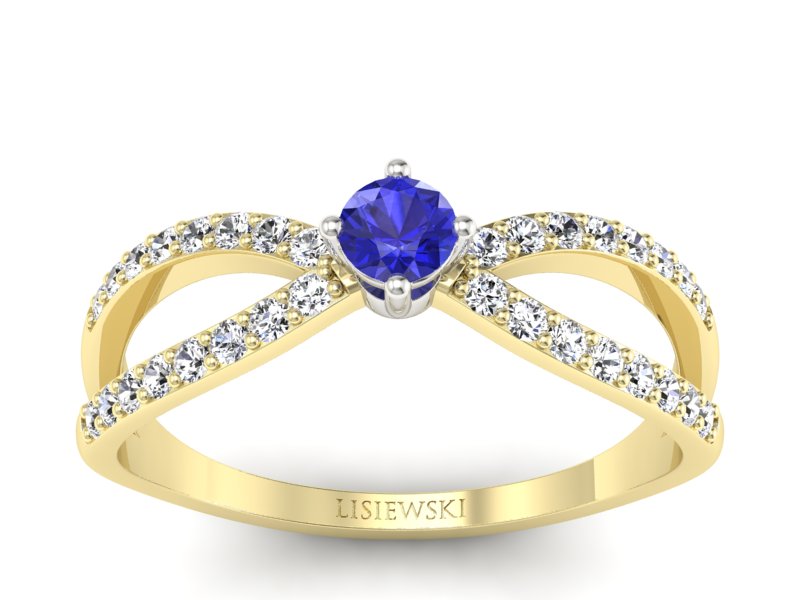 Złoty pierścionek z szafirem i brylantami - p16067zbszc