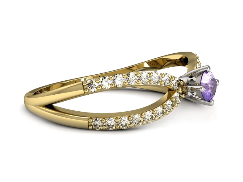 Złoty pierścionek z tanzanitem i brylantami - p16067zbt — zdjęcie 5