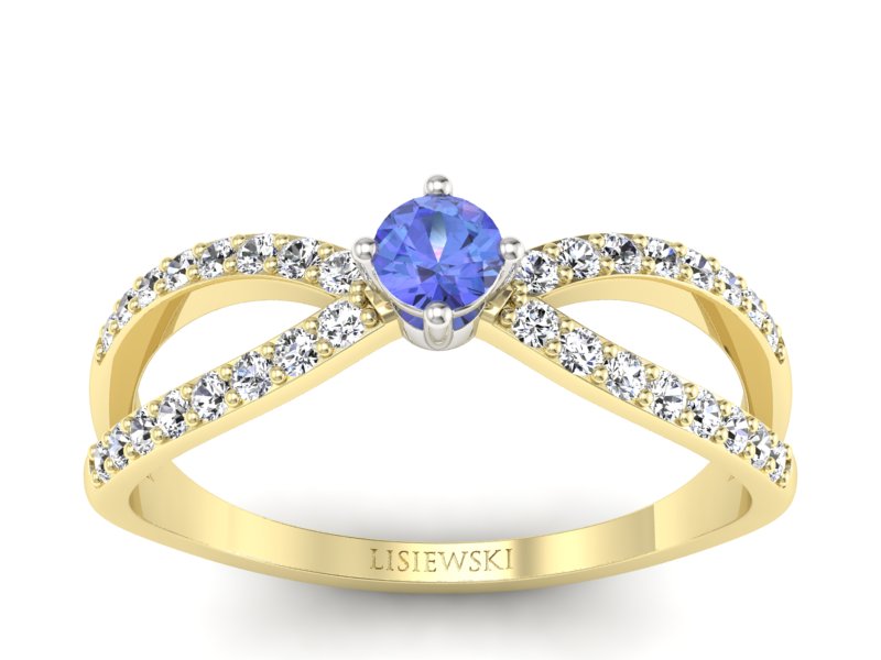 Złoty pierścionek z tanzanitem i brylantami - p16067zbt