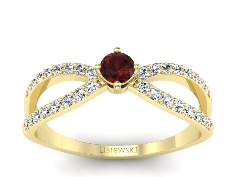 Złoty pierścionek z granatem żółte złoto - p16067zgr