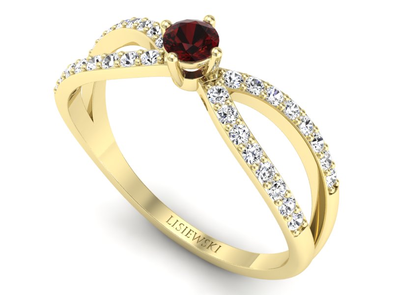 Złoty pierścionek z granatem żółte złoto - p16067zgr — zdjęcie 3