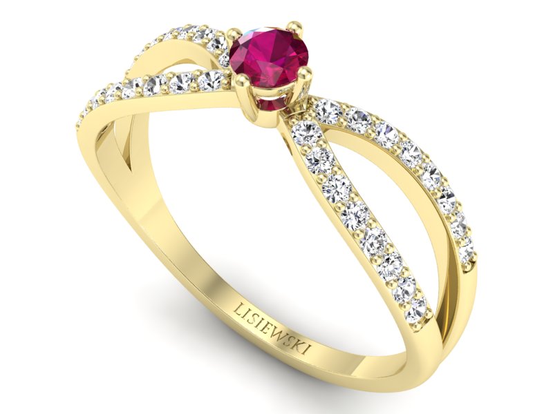 Pierścionek z rubinem i brylantami żółte złoto - p16067zr — zdjęcie 3