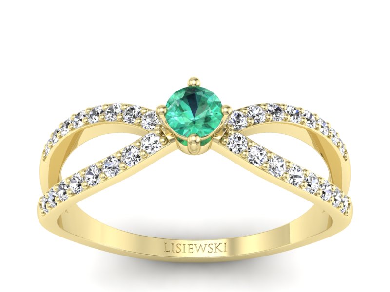 Złoty pierścionek ze szmaragdem i diamentami - p16067zsm