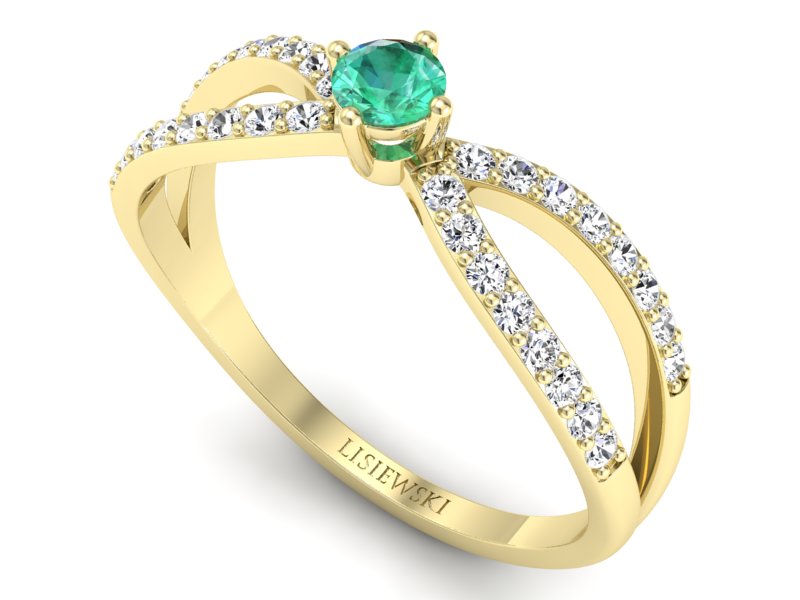 Złoty pierścionek ze szmaragdem i diamentami - p16067zsm — zdjęcie 3