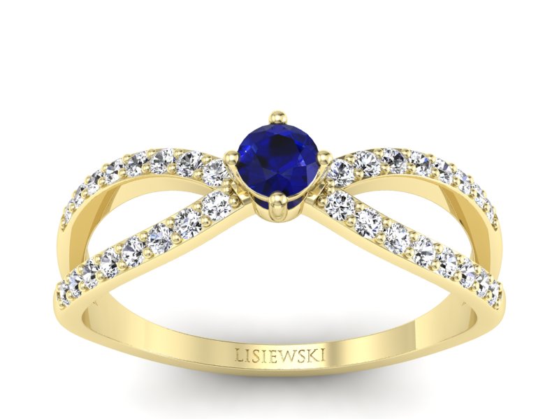 Pierścionek ze spinelem i brylantami żółte złoto - p16067zsp