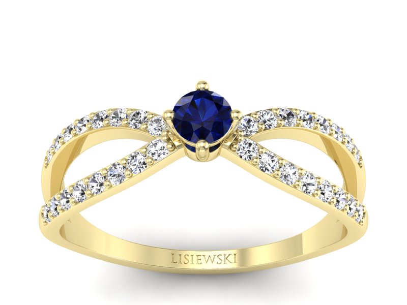 Złoty pierścionek z szafirem i diamentami - p16067zsz