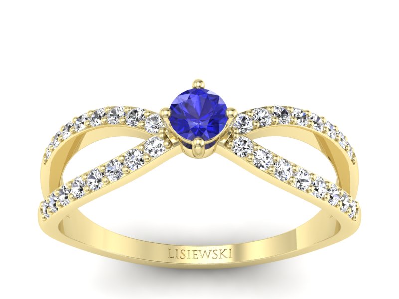 Złoty pierścionek z szafirem i brylantami - p16067zszc