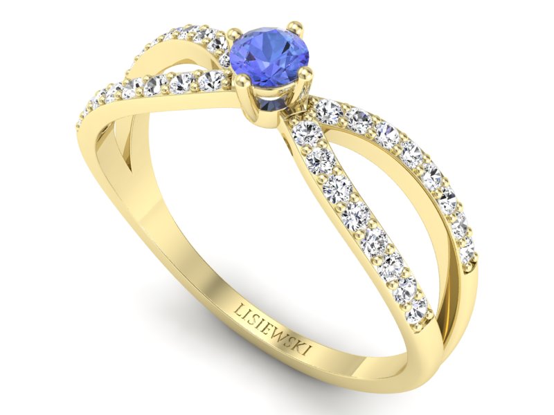 Pierścionek z tanzanitem i brylantami żółte złoto - p16067zt — zdjęcie 3