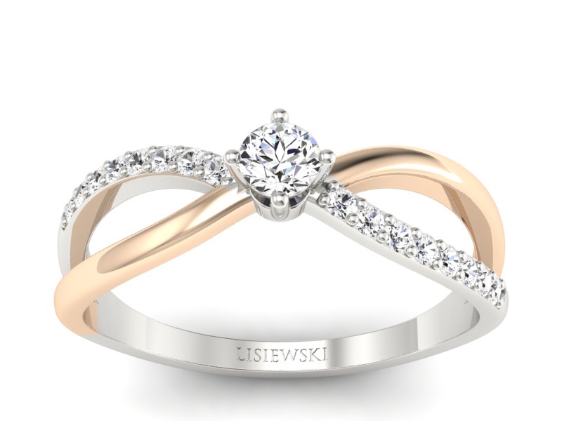 Pierścionek z diamentami różowe i białe złota - p16068bbc