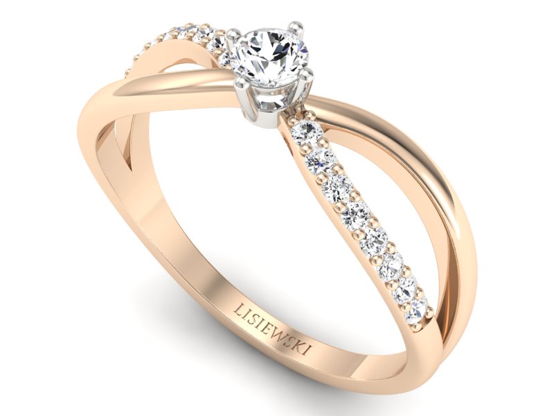 Pierścionek z brylantami białe różowe złoto - p16068cb — zdjęcie 3