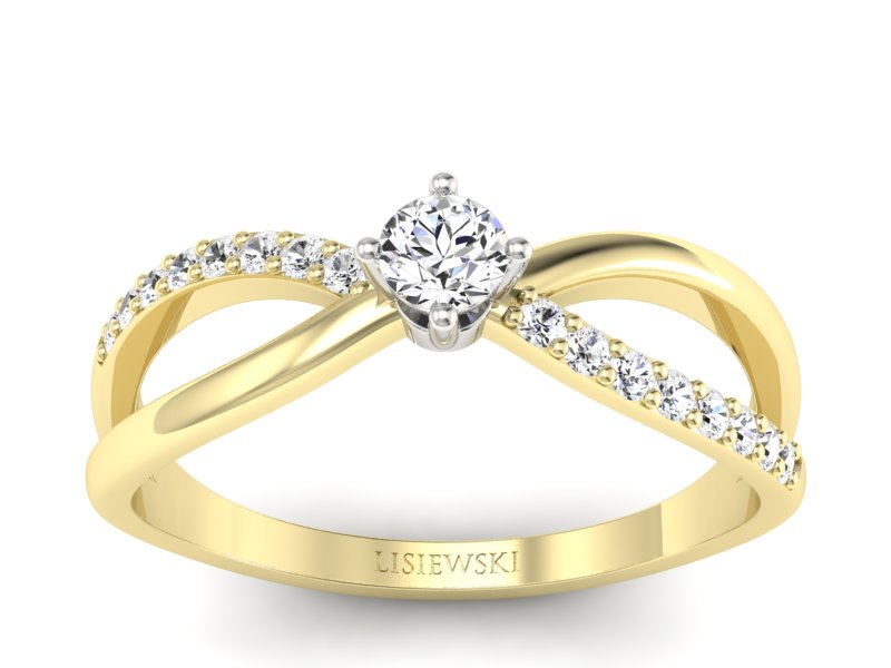 Pierścionek z diamentami żółte i białe złoto - p16068zb