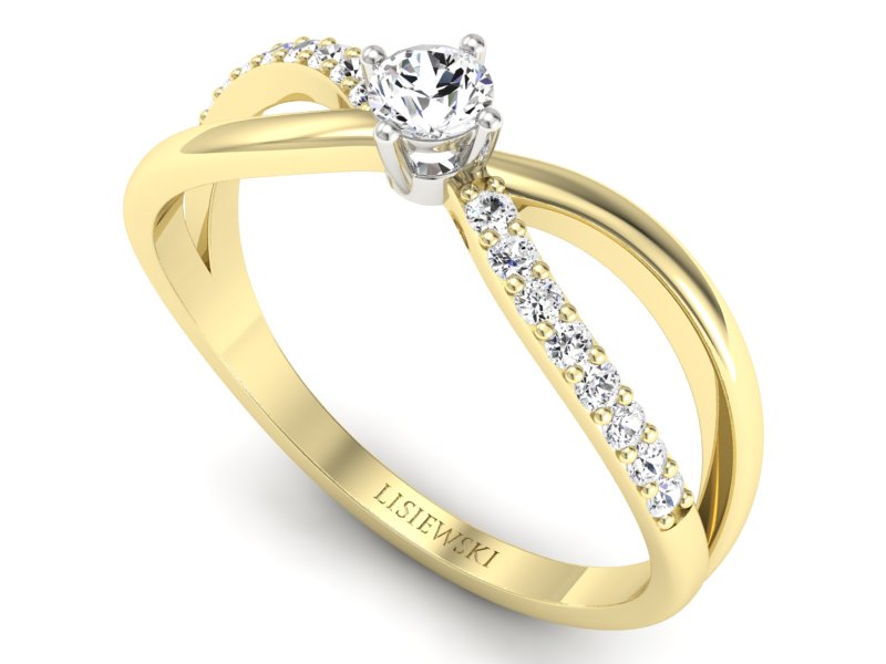 Pierścionek z diamentami żółte i białe złoto - p16068zb — zdjęcie 3