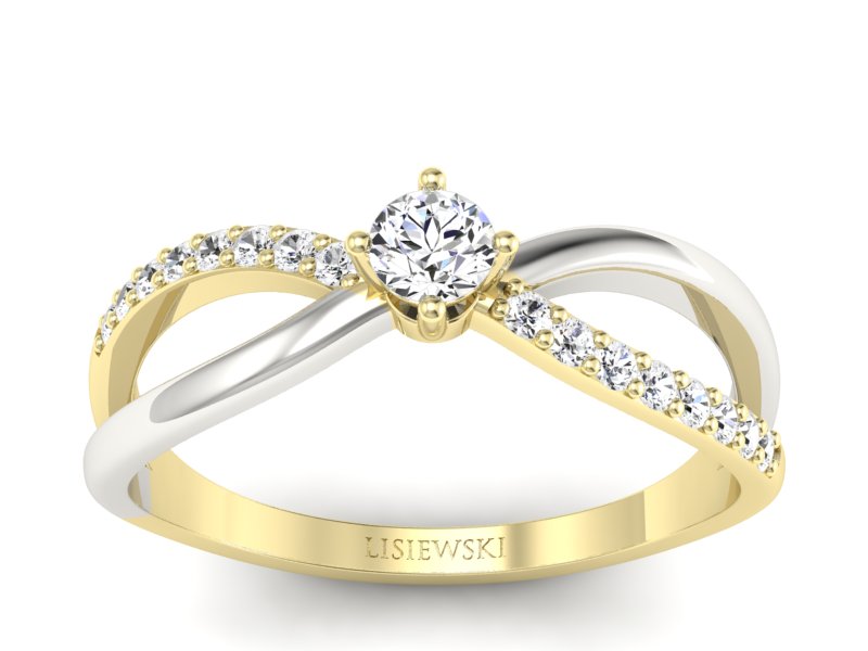 Złoty pierścionek zaręczynowy z brylantami - p16068zzb