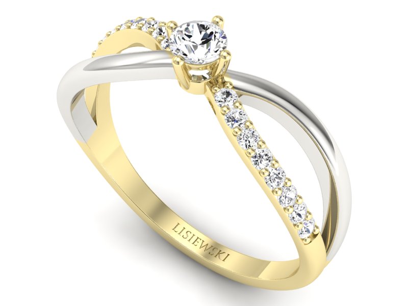 Złoty pierścionek zaręczynowy z brylantami - p16068zzb — zdjęcie 3