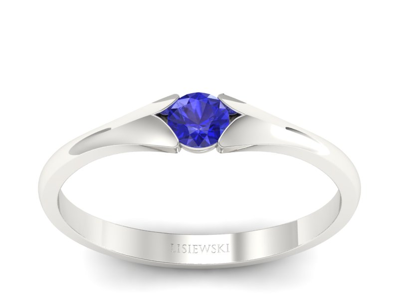 Złoty pierścionek z szafirem białe złoto - p16070bszc