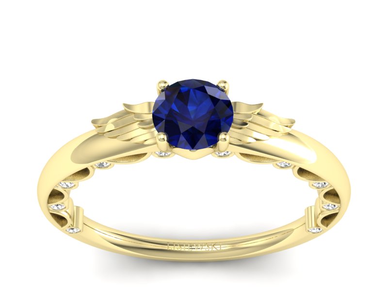 Złoty pierścionek z szafirem i brylantami - p16073zsz