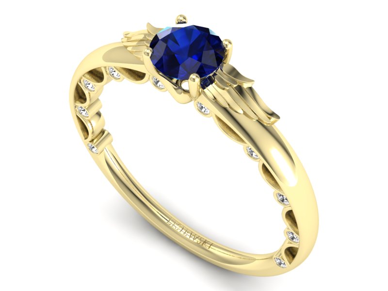 Złoty pierścionek z szafirem i brylantami - p16073zsz — zdjęcie 3