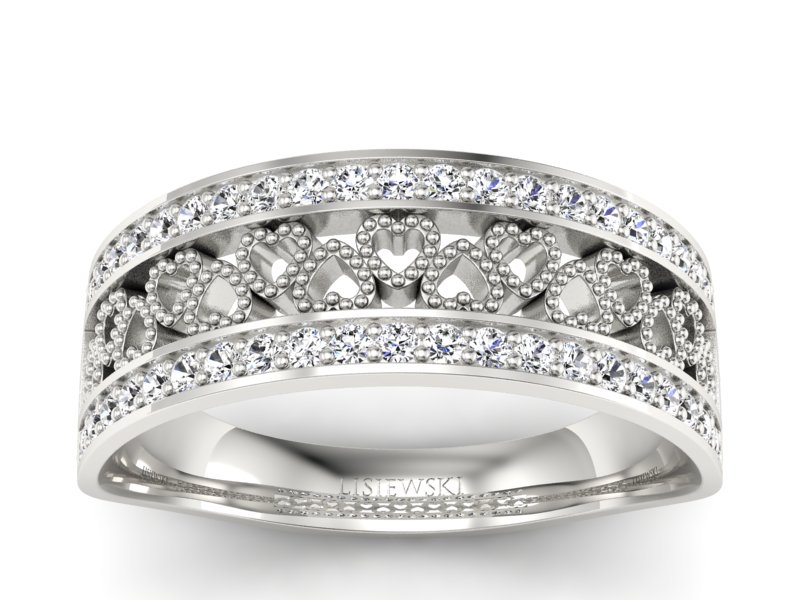 Pierścionek obrączka z brylantami białe złoto - p16077b