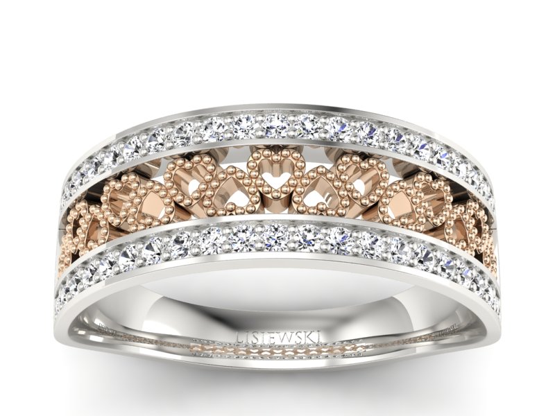 Obrączka z różowego i białego złota z brylantami - p16077bc