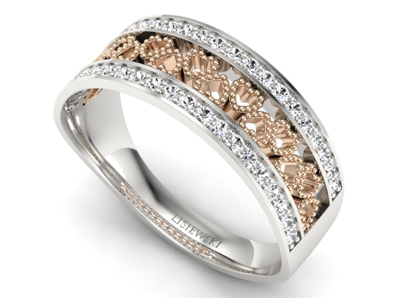 Obrączka z różowego i białego złota z brylantami - p16077bc — zdjęcie 3