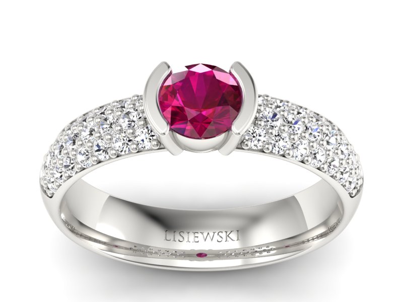 Pierścionek białe złoto z rubinem i brylantami - p16078br