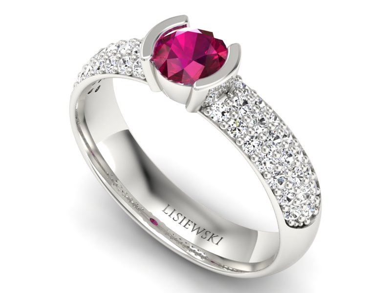 Pierścionek białe złoto z rubinem i brylantami - p16078br — zdjęcie 3