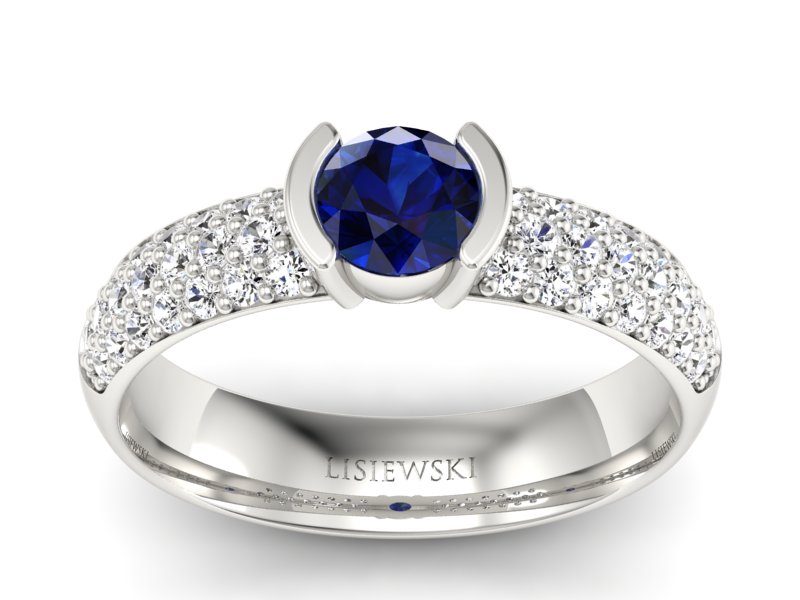 Pierścionek z szafirem i brylantami białe złoto - p16078bsz