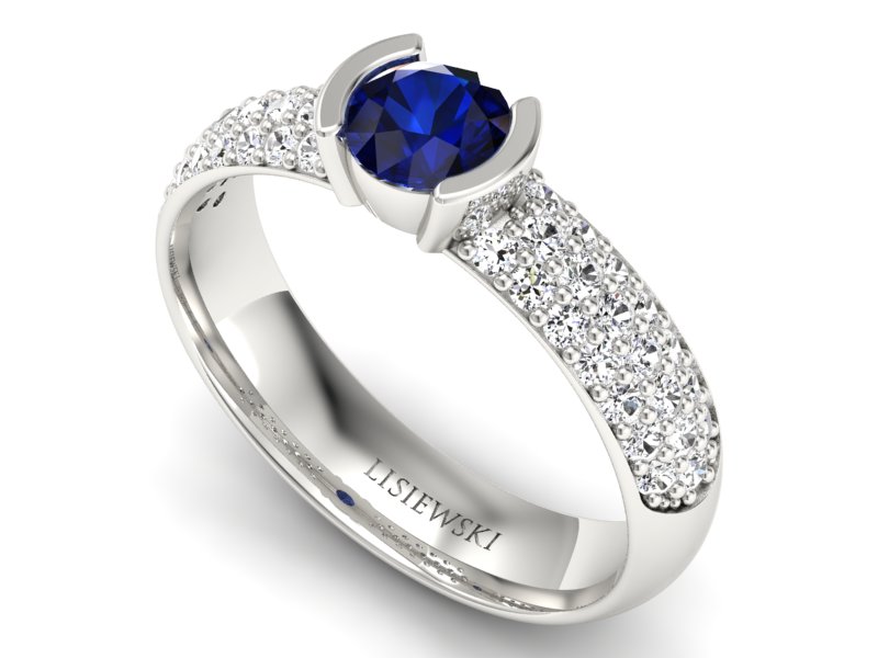 Pierścionek z szafirem i brylantami białe złoto - p16078bsz — zdjęcie 3