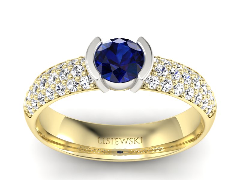 Złoty pierścionek z szafirem i brylantami - p16078zbsz