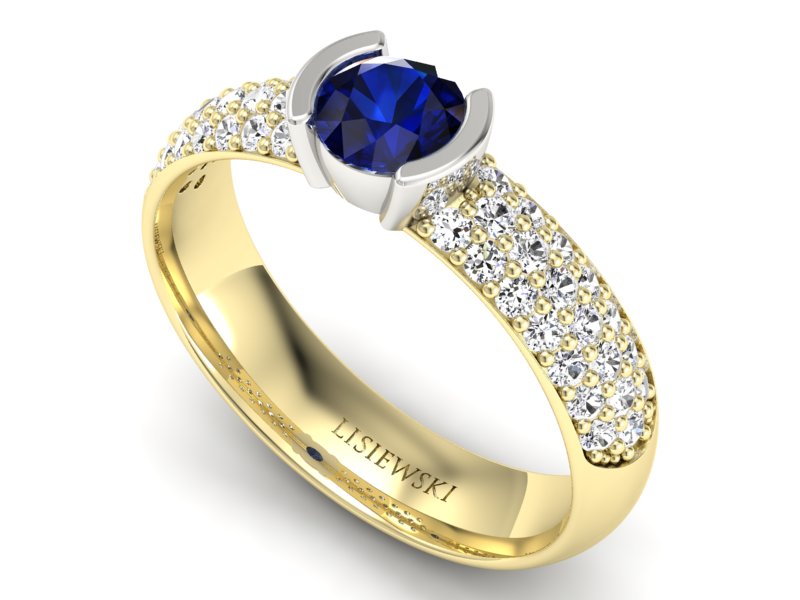 Złoty pierścionek z szafirem i brylantami - p16078zbsz — zdjęcie 3