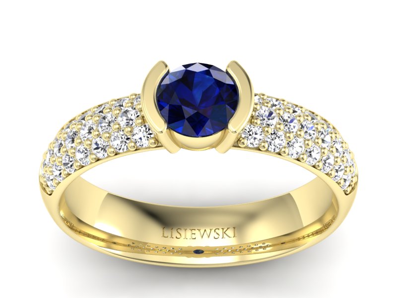 Złoty pierścionek z szafirem i brylantami - p16078zsz