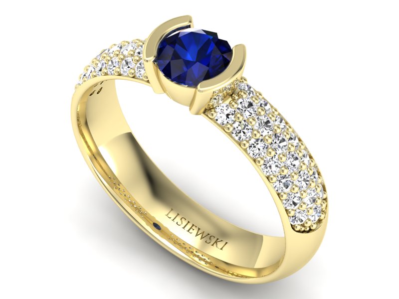 Złoty pierścionek z szafirem i brylantami - p16078zsz — zdjęcie 3