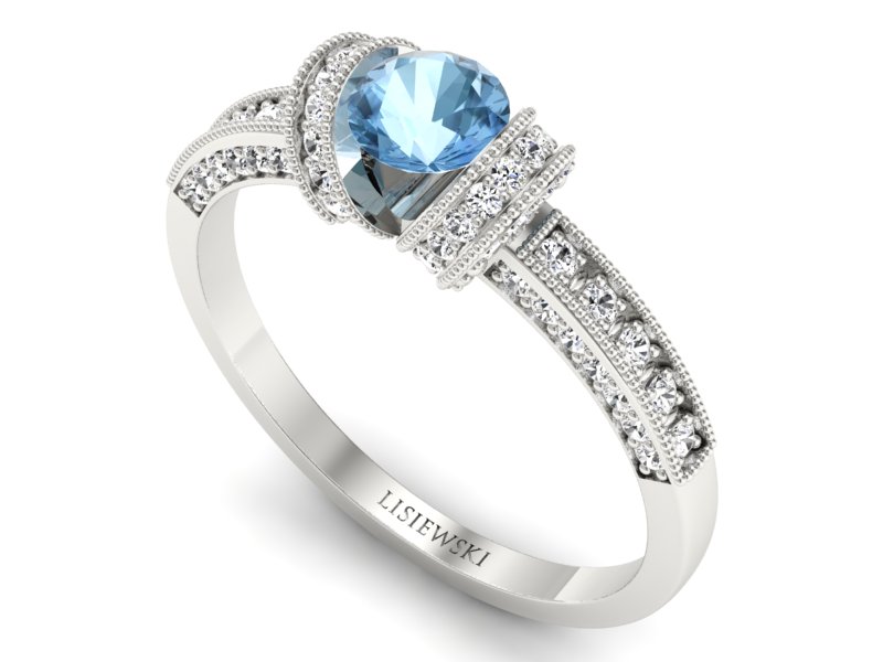 Złoty pierścionek z topazem i diamentami - p16079ba — zdjęcie 3