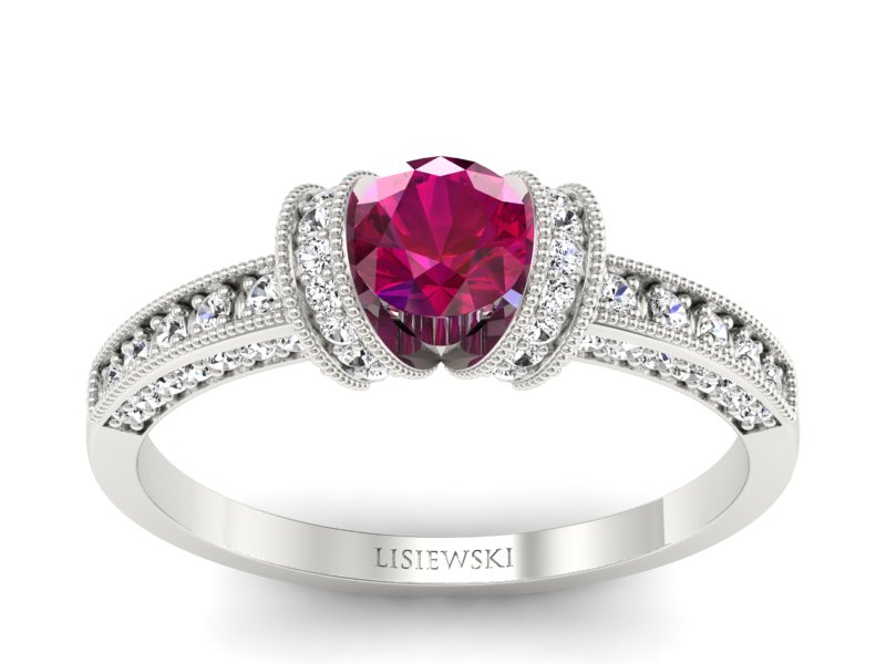 Pierścionek z rubinem i brylantami białe złoto - p16079br