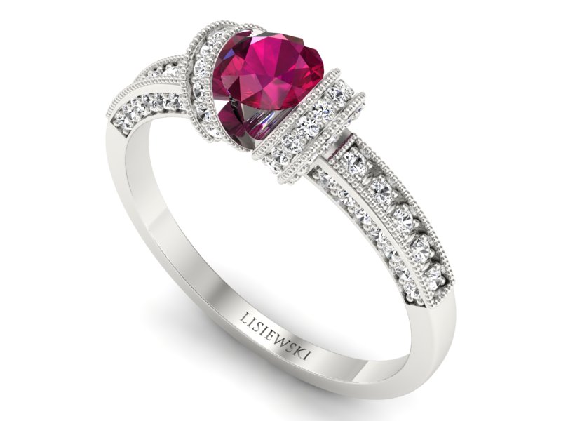 Pierścionek z rubinem i brylantami białe złoto - p16079br — zdjęcie 3